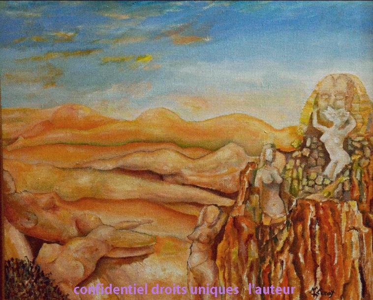 15F Paysage incarné 65cm x 54cm es sables du désert dessinent des corps improbables. Ils inscrivent des courbes aux couleurs chaudes pour former les images d'une autre réalité, celles d'une carnation fantasmatique, dans un conte des mille et une nuits.